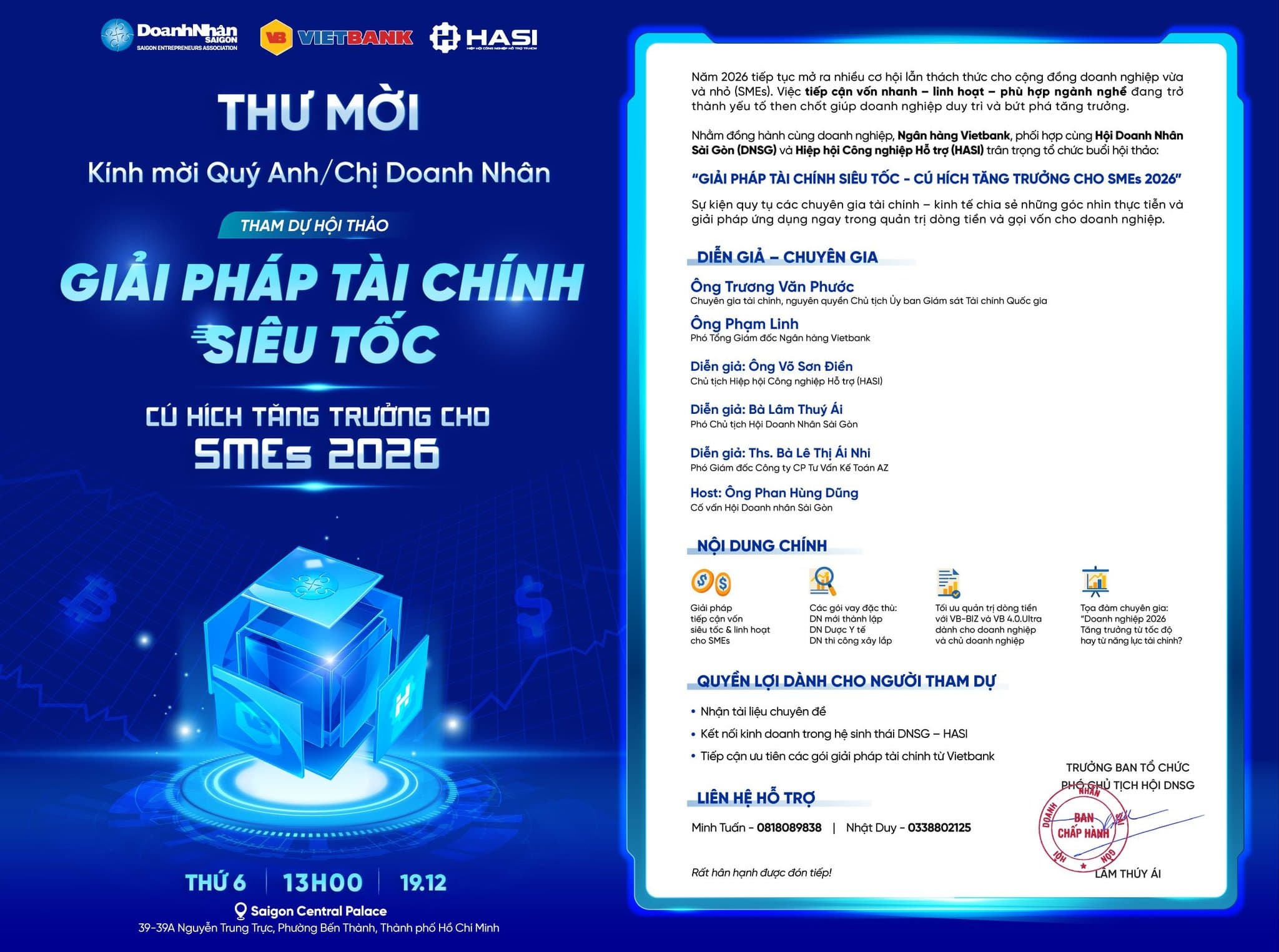 Thư mời tham dự Hội thảo Giải pháp Tài chính Siêu tốc: cú hích tăng trưởng cho SMEs 2026